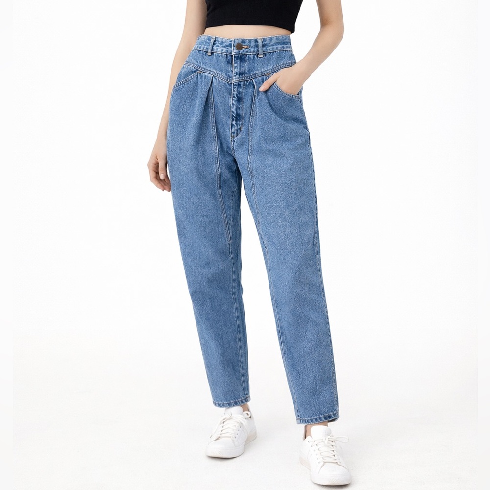 Vintage Uniform Blues Jeans High Waist Tapered Leg 100% Cotton 90s Mom Denim 24”